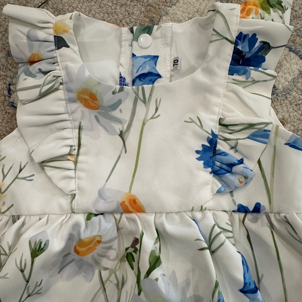 Floral Ruffle Baby Dress - White, Blue, Yellow - Picture 2 of 6